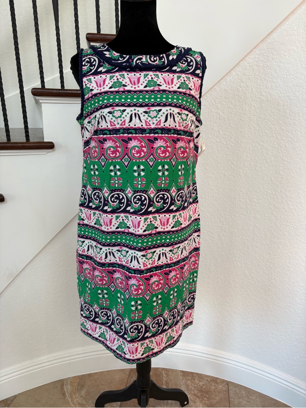 Talbots Green & Pink Sleeveless Printed Shift Dress